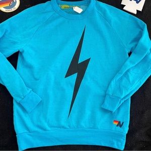 NWT Aviator Nation Bolt Sweatshirt Neon Blue Small & Swag